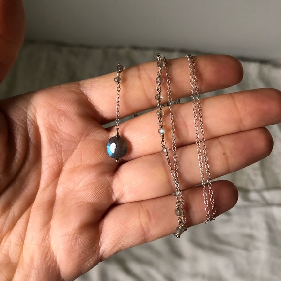 Sterling Silver and Natural Labradorite Necklace - Picture 2 of 5